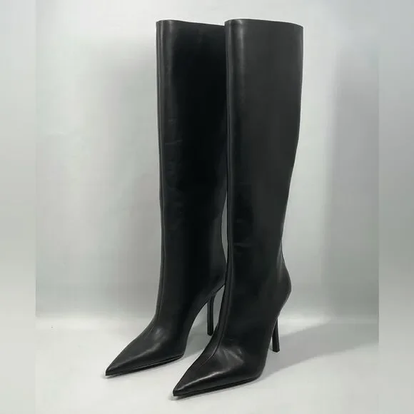 Alexander Wang Delphine brand-embossed leather heeled knee-high boots size 36.5 - Picture 4 of 15